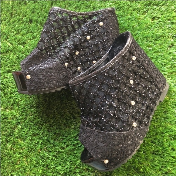 Jeffrey Campbell Style Health Goth Black Sheer Platform Slip-On Wedges 9/39 - Picture 5 of 7